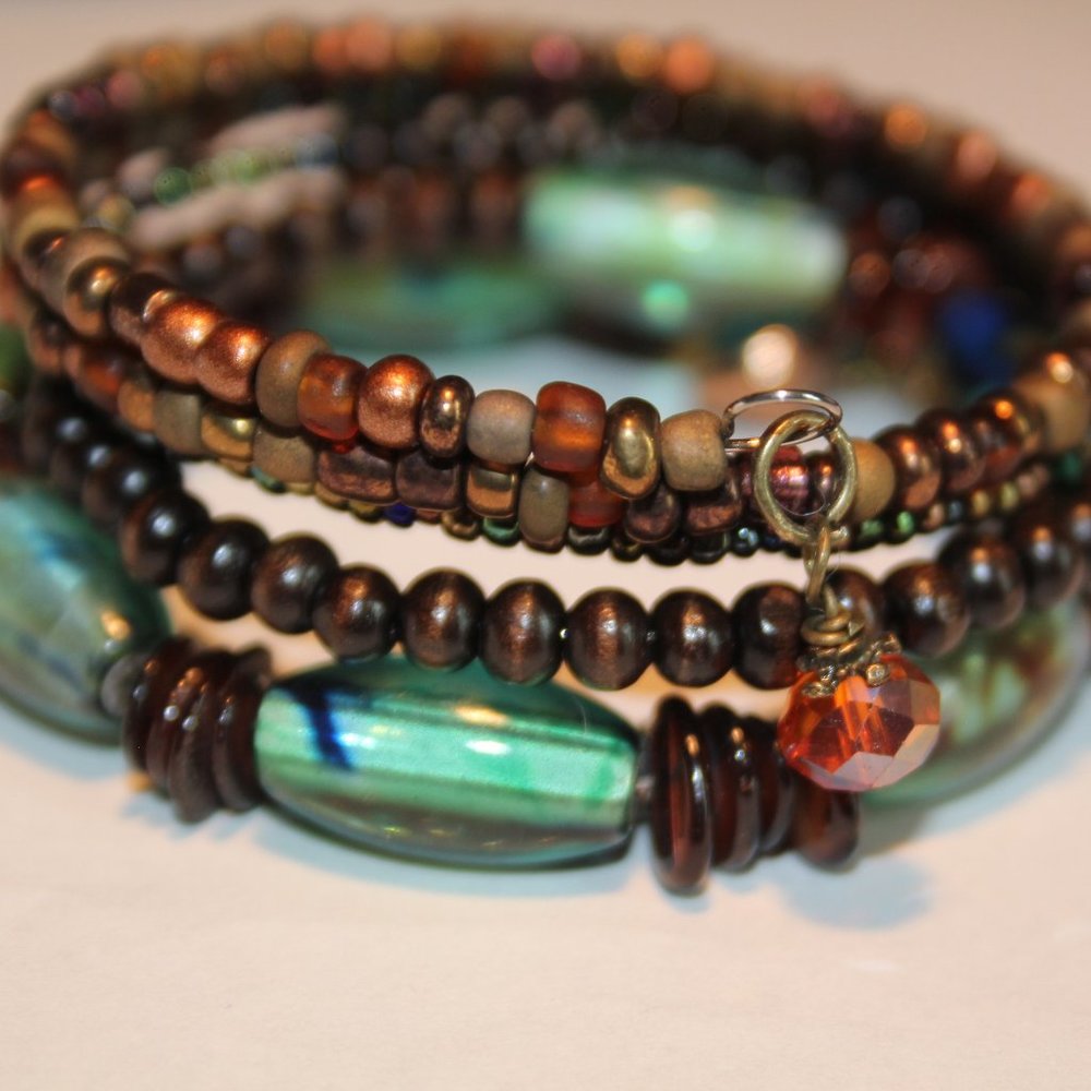 Oceanside and Beach Colors Memory Wrist Wrap Cuff Bracelet